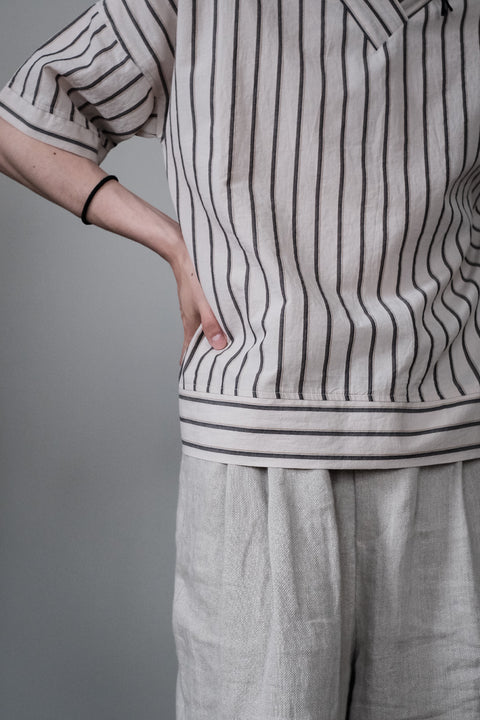 FRANK LEDER/Washed Stripe Cotton Short Sleeve Top