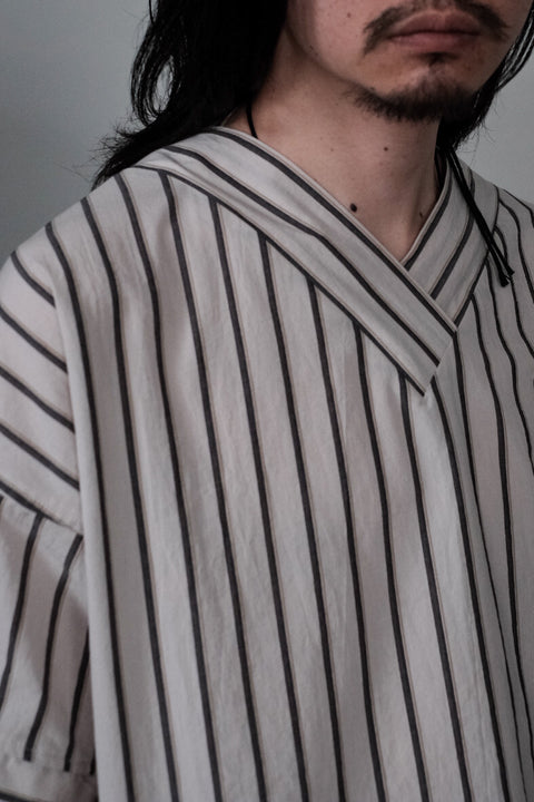 FRANK LEDER/Washed Stripe Cotton Short Sleeve Top