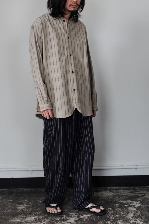 FRANK LEDER/Washed Striped Cotton Linen Shirt with Side Pockets