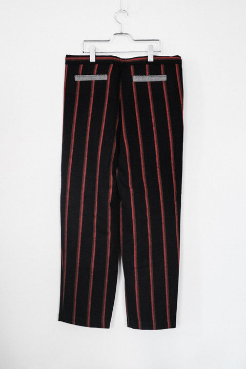 FRANK LEDER/Navy Striped Wool 2 Tuck Drawstring Trouser