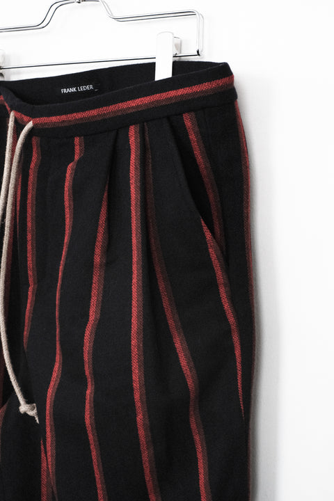 FRANK LEDER/Navy Striped Wool 2 Tuck Drawstring Trouser