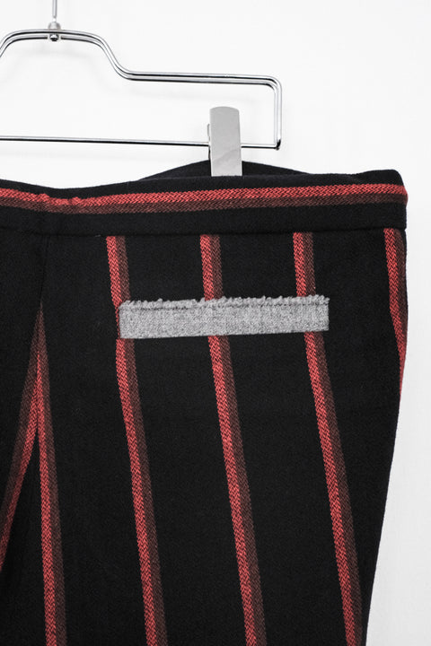 FRANK LEDER/Navy Striped Wool 2 Tuck Drawstring Trouser