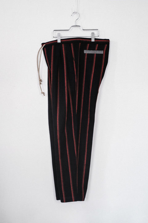 FRANK LEDER/Navy Striped Wool 2 Tuck Drawstring Trouser