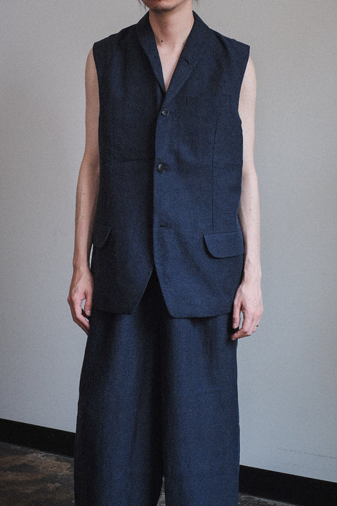 FRANK LEDER/Fabric Washed Linen Sleeveless Blazer
