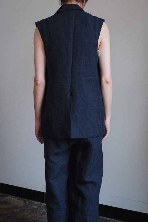 FRANK LEDER/Fabric Washed Linen Sleeveless Blazer