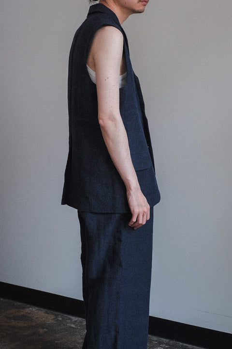 FRANK LEDER/Fabric Washed Linen Sleeveless Blazer