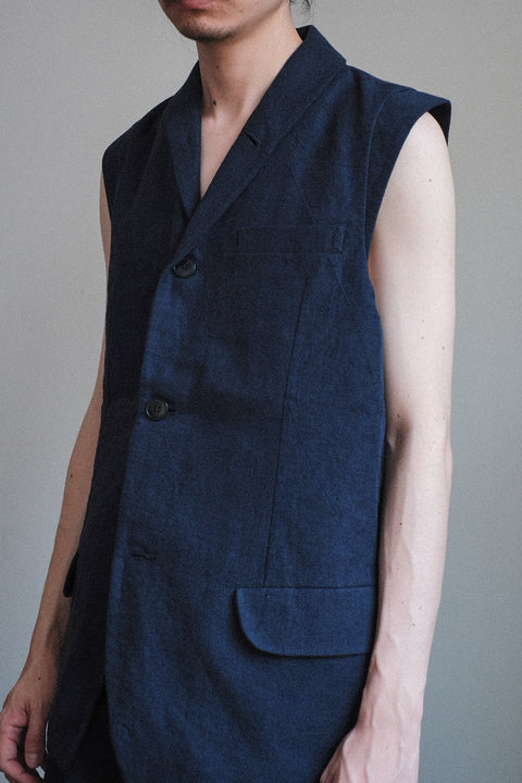 FRANK LEDER/Fabric Washed Linen Sleeveless Blazer
