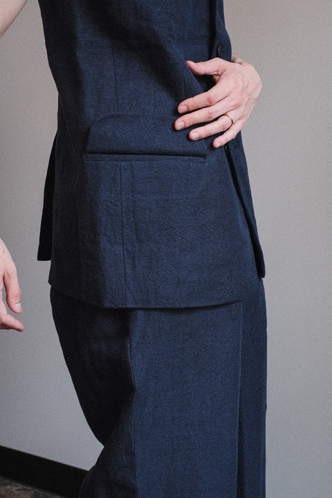 FRANK LEDER/Fabric Washed Linen Sleeveless Blazer