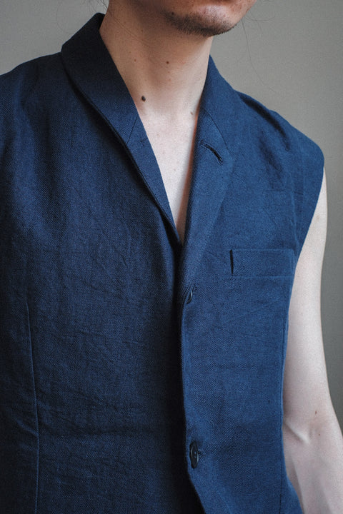 FRANK LEDER/Fabric Washed Linen Sleeveless Blazer