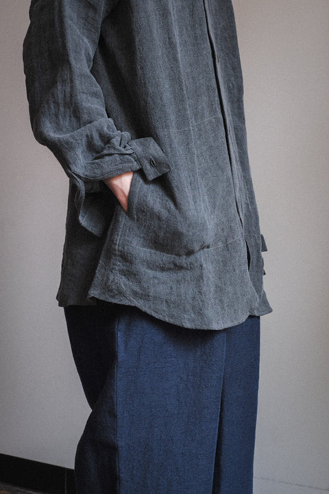 FRANK LEDER/Coal Dyed Linen Old Style Shirt