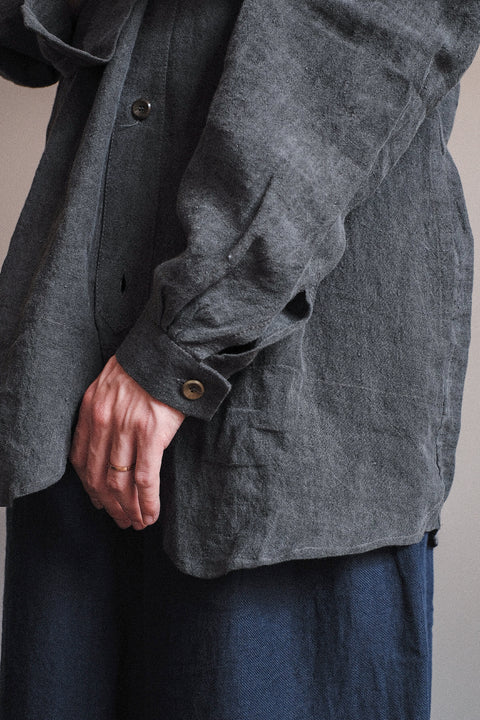 FRANK LEDER/Coal Dyed Linen Old Style Shirt