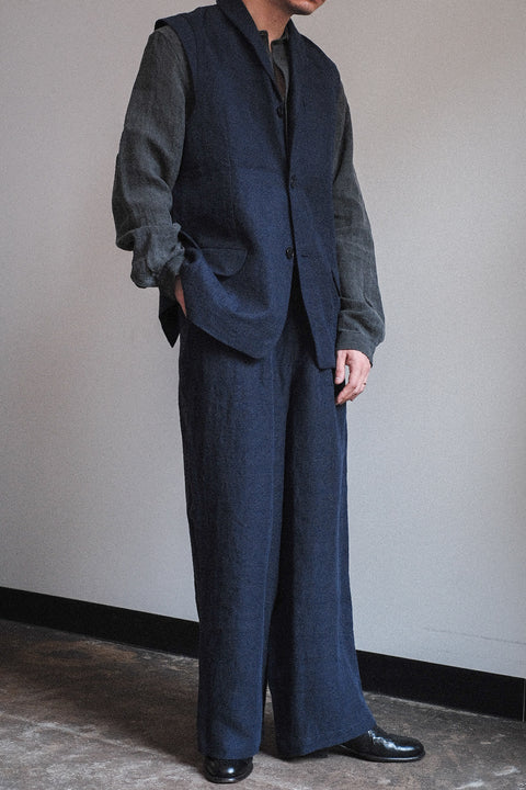 FRANK LEDER/Fabric Washed Linen 1 Tuck Wide Trousers