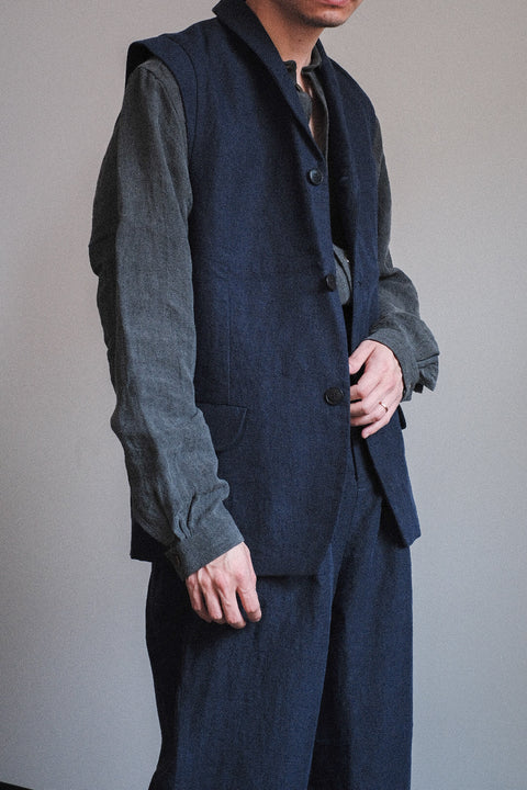 FRANK LEDER/Fabric Washed Linen Sleeveless Blazer