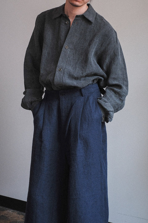 FRANK LEDER/Coal Dyed Linen Old Style Shirt