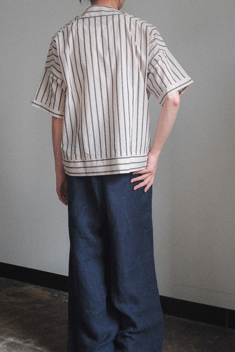 FRANK LEDER/Washed Stripe Cotton Short Sleeve Top