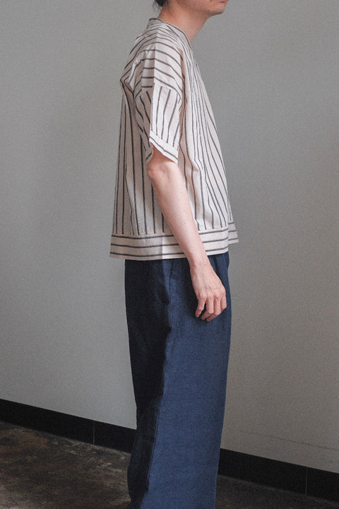 FRANK LEDER/Washed Stripe Cotton Short Sleeve Top