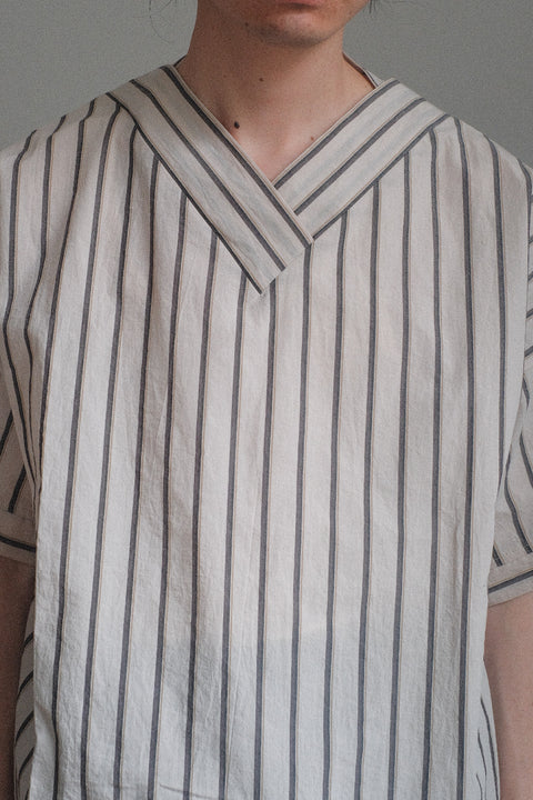 FRANK LEDER/Washed Stripe Cotton Short Sleeve Top