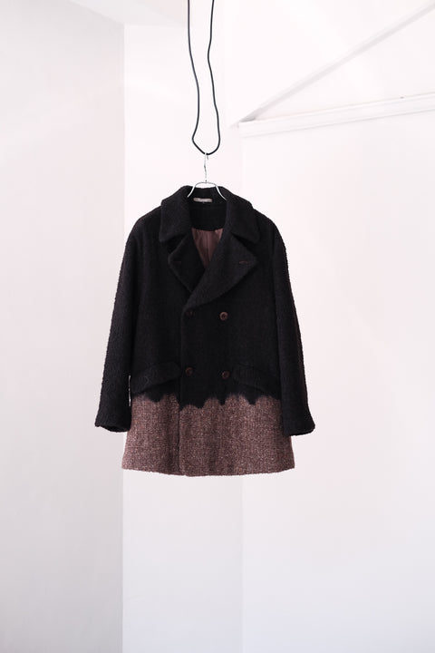 suzusan/Various Loop Yarn Tweed Half Pee Coat Boushi Somewake Shibori