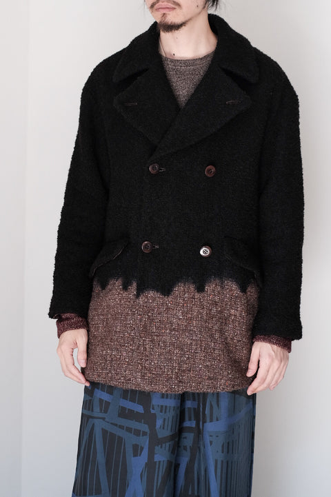 suzusan/Various Loop Yarn Tweed Half Pee Coat Boushi Somewake Shibori