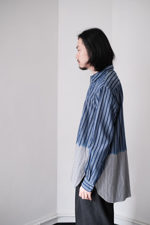 suzusan/Wool Cotton Dobby Striped Shirt Boushi Somewake Shibori