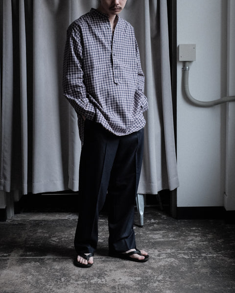 Scye/Checked Cotton Linen Grandad Collar Shirt