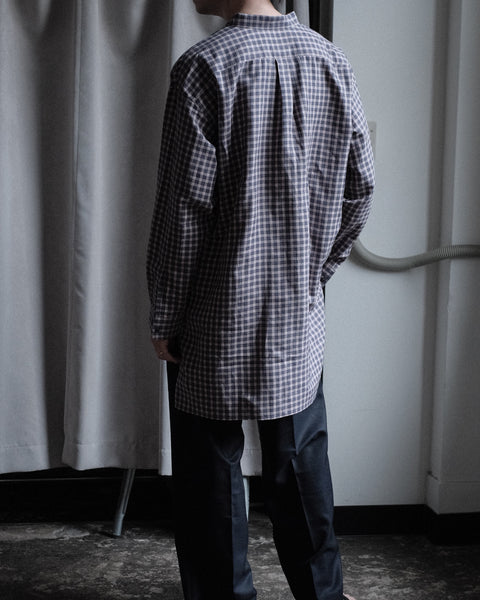 Scye/Checked Cotton Linen Grandad Collar Shirt