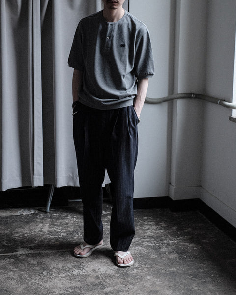 SCYE BASICS/Melange Cotton Pique Henley Neck Shirt