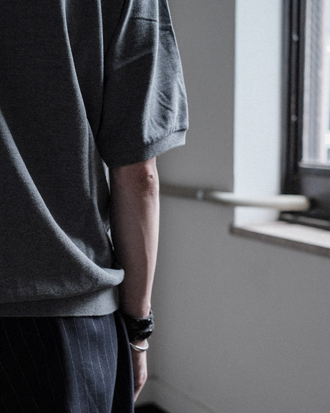 SCYE BASICS/Melange Cotton Pique Henley Neck Shirt