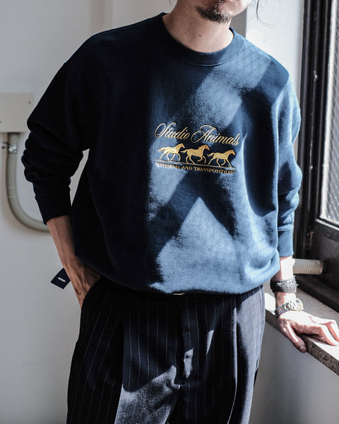 STUDIO ANIMALS/Running Horse Embroidered Sweat Shirt