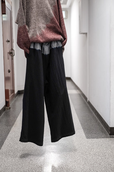 suzusan/Wool Cashmere Herringbone Drawstring Wide Pants tesuji shibori "Fragment"