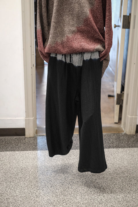 suzusan/Wool Cashmere Herringbone Drawstring Wide Pants tesuji shibori "Fragment"