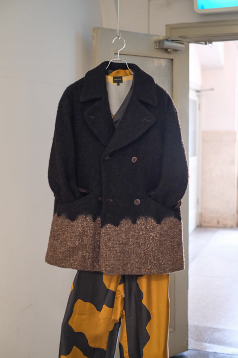 suzusan/Various Loop Yarn Tweed Half Pee Coat Boushi Somewake Shibori