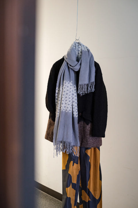 suzusan/Merino Wool Cashmere Hand Fringed Shawl yatara miura shibori "Border"