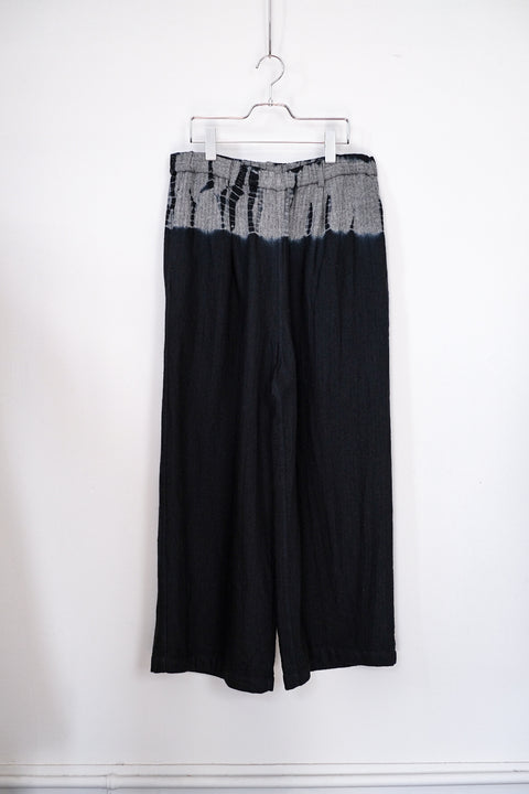 suzusan/Wool Cashmere Herringbone Drawstring Wide Pants tesuji shibori "Fragment"