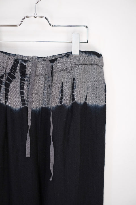 suzusan/Wool Cashmere Herringbone Drawstring Wide Pants tesuji shibori "Fragment"