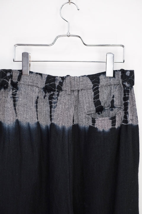 suzusan/Wool Cashmere Herringbone Drawstring Wide Pants tesuji shibori "Fragment"