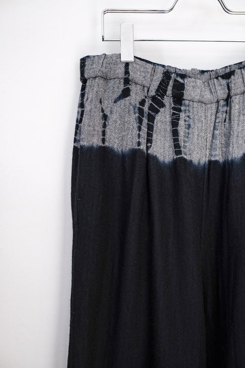 suzusan/Wool Cashmere Herringbone Drawstring Wide Pants tesuji shibori "Fragment"