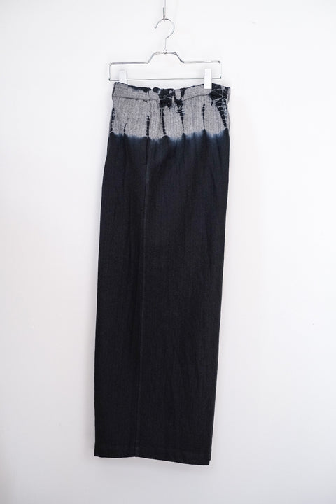 suzusan/Wool Cashmere Herringbone Drawstring Wide Pants tesuji shibori "Fragment"