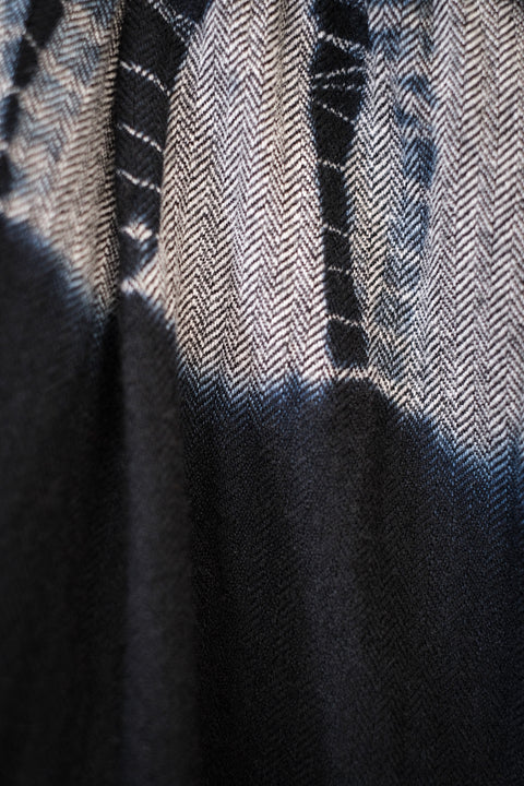 suzusan/Wool Cashmere Herringbone Drawstring Wide Pants tesuji shibori "Fragment"