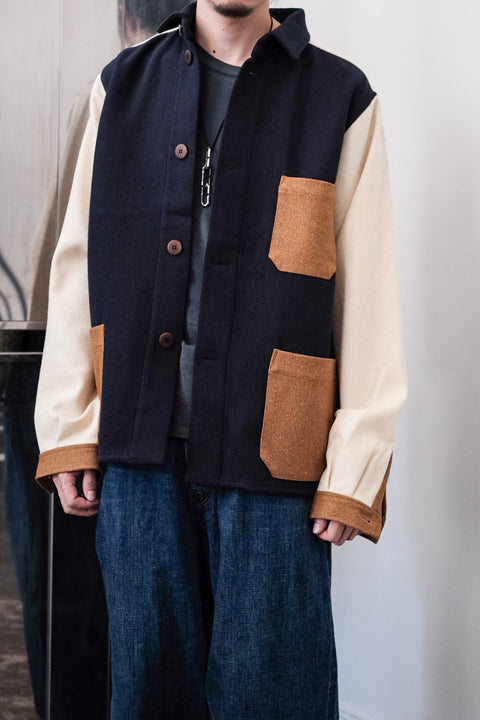 FRANK LEDER/Mixed Material Wool Jacket