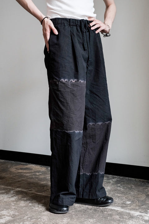 suzusan/Cotton Broad Wide Drawstring Pants Boushi Shibori "Block"