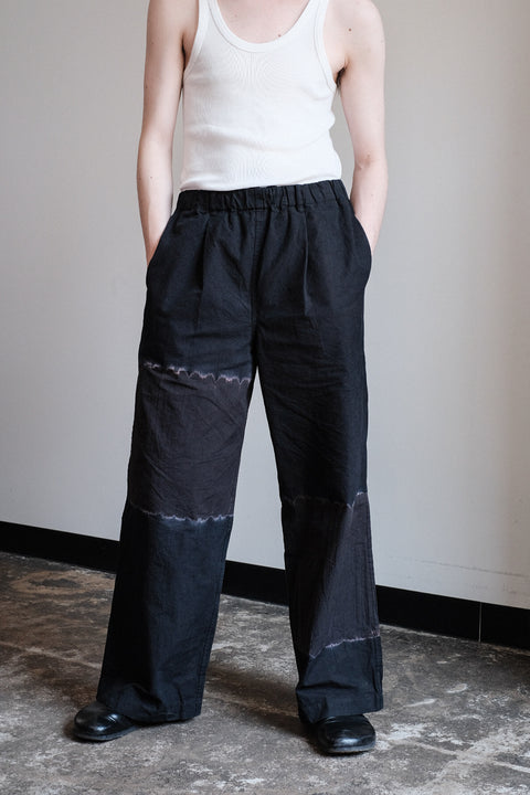 suzusan/Cotton Broad Wide Drawstring Pants Boushi Shibori "Block"