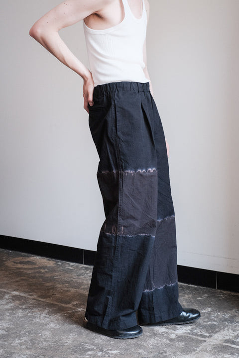 suzusan/Cotton Broad Wide Drawstring Pants Boushi Shibori "Block"