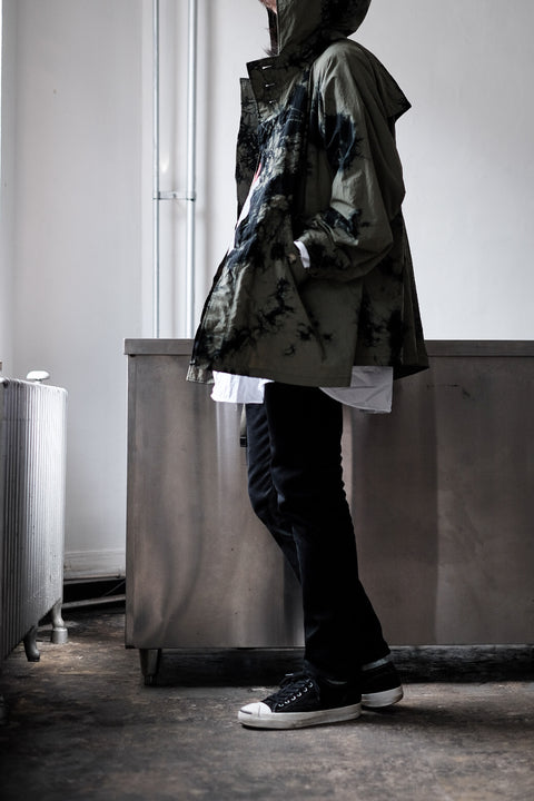 suzusan/Recycled Ripstop Nylon Hooded Half Coat Madara Shibori