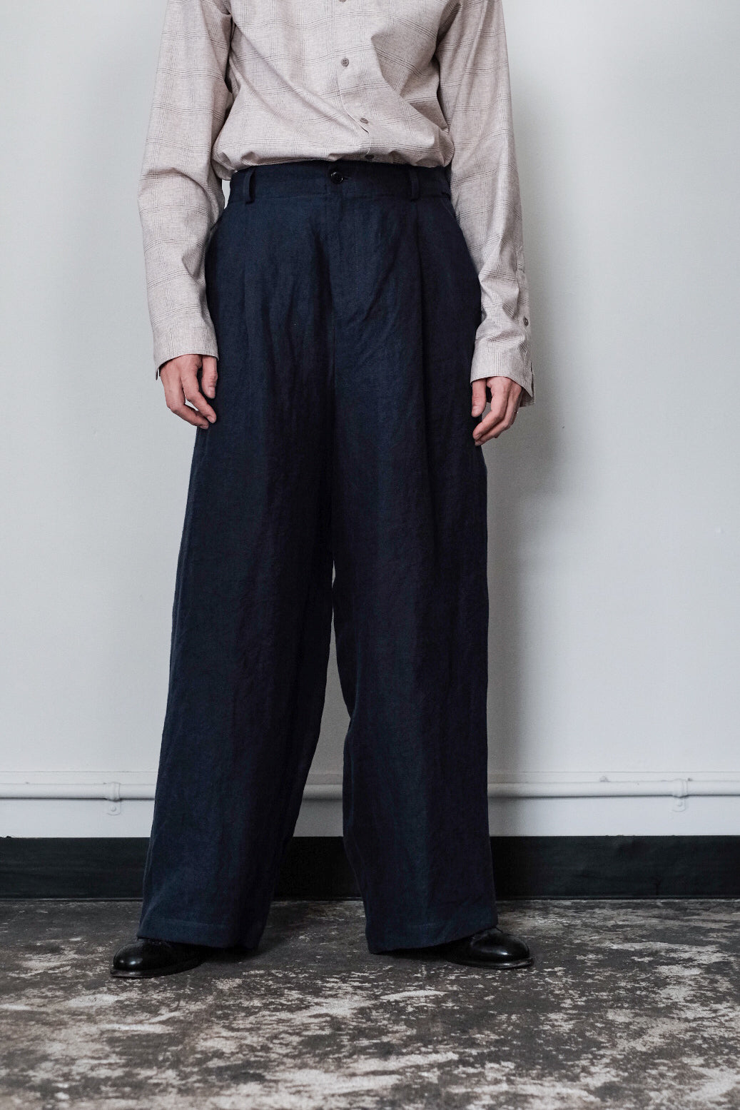 FRANK LEDER/Fabric Washed Linen 1 Tuck Wide Trousers