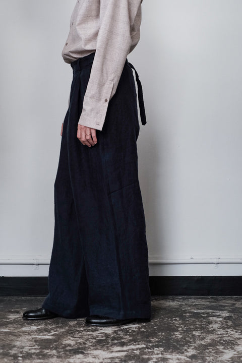 FRANK LEDER/Fabric Washed Linen 1 Tuck Wide Trousers