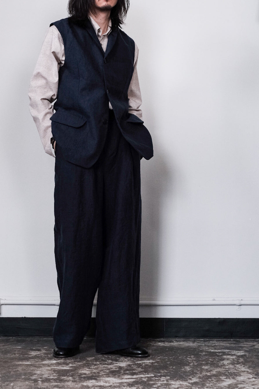 FRANK LEDER/Fabric Washed Linen 1 Tuck Wide Trousers