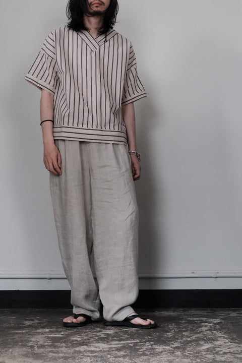 FRANK LEDER/Washed Stripe Cotton Short Sleeve Top
