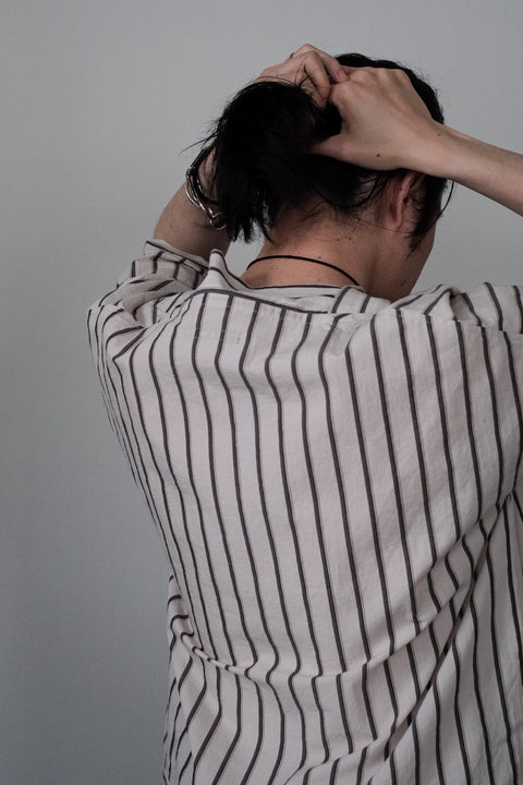 FRANK LEDER/Washed Stripe Cotton Short Sleeve Top