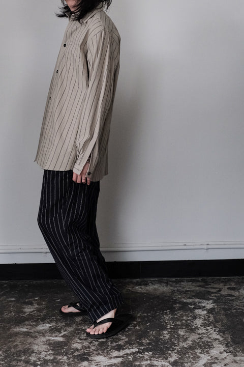 FRANK LEDER/Washed Striped Cotton Linen Shirt with Side Pockets